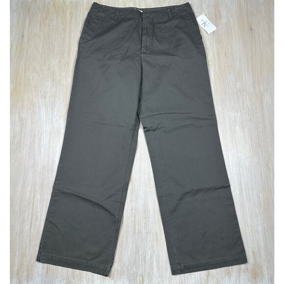 NWT Calvin Klein Weekend Khaki Flat Front Relaxed Leg Solid Beige Y2K Pants 16 - Picture 1 of 15